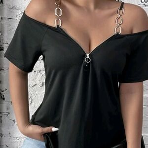 SHEIN Gray Embellished Cut Out Blouse